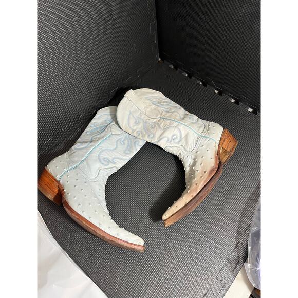 Los Altos Ostrich Cowboy Boots Light Blue Western Womens Size 9.5 Rodeo Leather - Picture 4 of 9